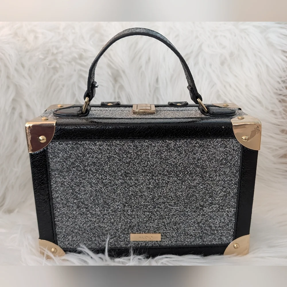 Stylish Black & Gray Trunk-Style Top-Handle Bag - Picture 6 of 16